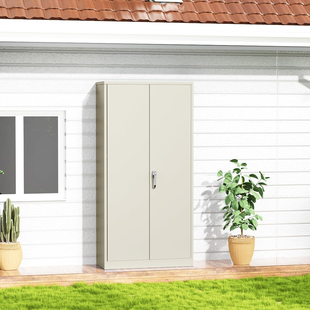 Incbruce Patio Metal Storage Cabinets, 72' H x18 D Outdoor Tool Shed with Doors and Adjustable Shelves for Home, Patio, Office (Warm Grey)