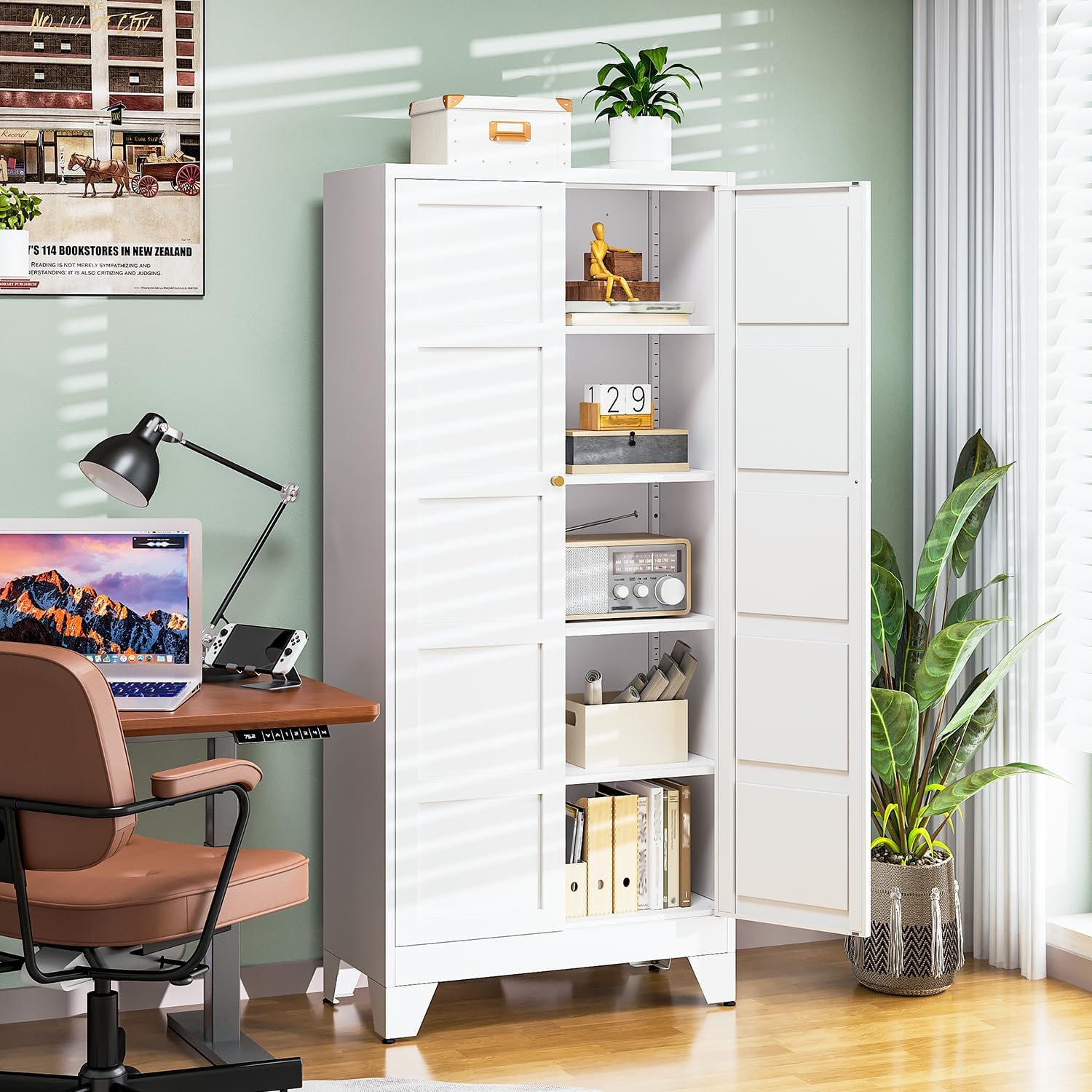 Letaya 71' H Metal Storage Cabinet with 2 Doors and 4 Shelves,Tall Kitchen Pantry Cabinets,Utility Pantry Organizers for Cupboard/Dining/Bathroom/Home Office/Garage (White, 71' H x 16' D x 32' W)