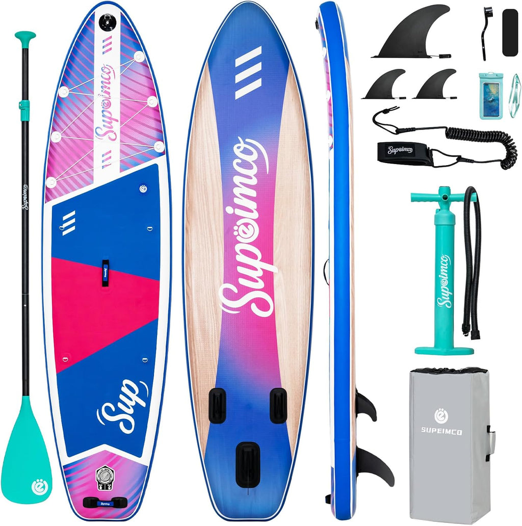 Inflatable Stand Up Paddle Board - Upgraded Glue-Free Hot Melt Technology, Long Service Life, 10'6', Anti-Slip EVA Deck, Full SUP Accessories, Included for Adults Youth All Skill Levels