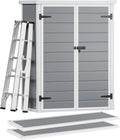 DWVO 4.3x2x5.5ft Outdoor Vertical Storage Shed with 2 Shelves, 50 Cu Ft Waterproof Resin Garden Shed with Lockable Door, Plastic Tall Tool Cabinet for Garbage Cans, Lawn Garden Supplies (Gray)