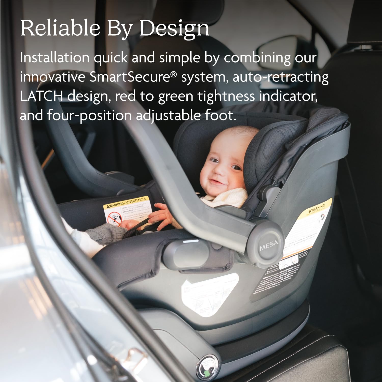 UPPAbaby Mesa V3 Infant Car Seat - Easy Installation + SmartSecure Technology - Attaches to Stroller | Base + Infant Insert Included - Evelyn (Meadow Green)