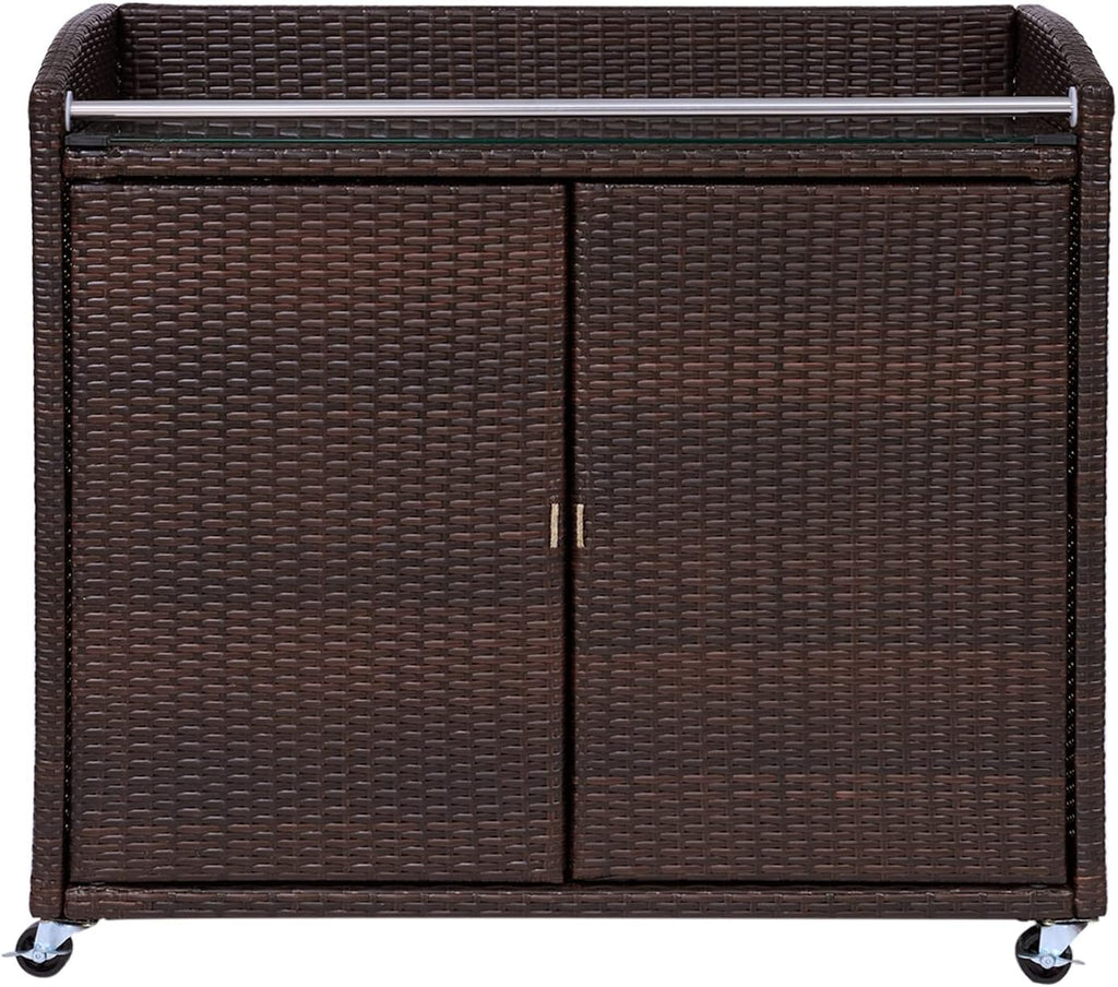 Teamson Home Veronica Outdoor Portable PE Rattan Serving Cart with Wheels, Brown