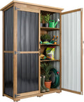 Outdoor Storage Cabinet with Shelves, Wood & Metal Storage Shed with Weatherproof Roof, 3 Removable Shelves, Lockable Doors, Adjustable Feet, Outside Storage Cabinet for Garage, Patio, Backyard