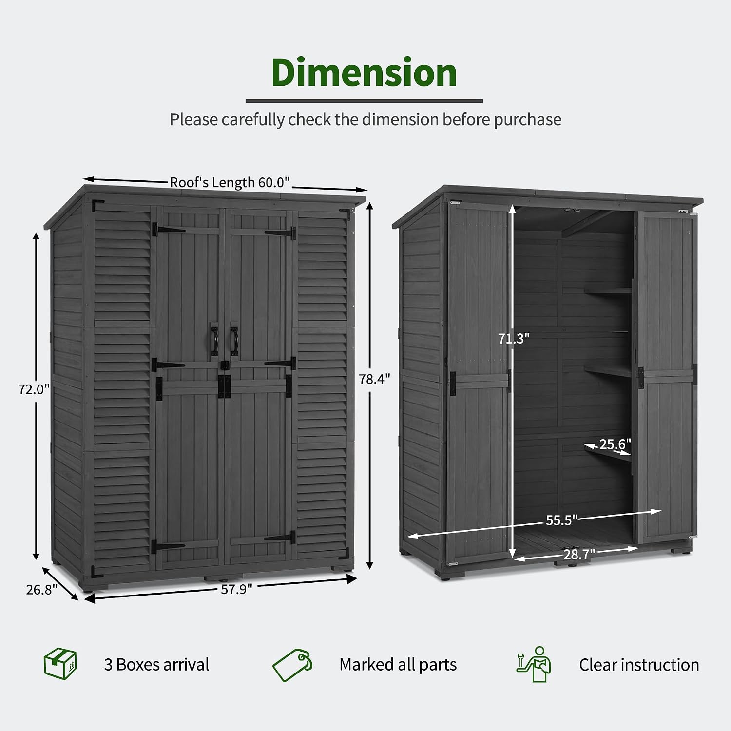 Macrout Large Outdoor Storage Cabinet with 6 Shelves (4.8 x 2.2 x 6.5 ft), Outside Storage Shed with Lock, Wooden Garden Shed for Yard Patio Lawn, 1738 (Gray)
