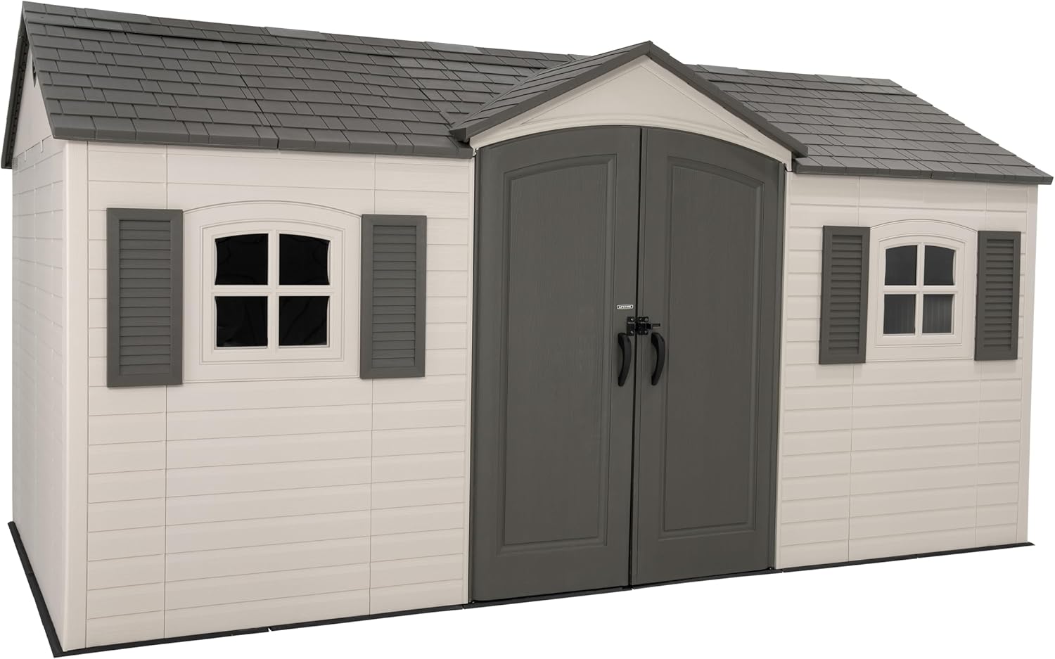 Lifetime Outdoor Storage Shed, 15x8 Ft, Desert Sand, Resin Backyard Tool Shed with Lockable Doors and UV-Protected Panels