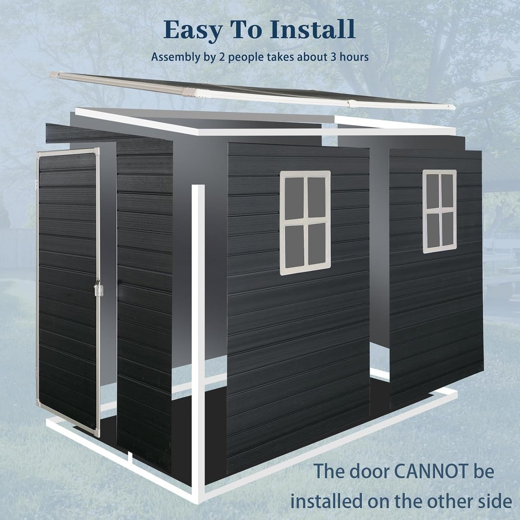 4'x8' Lean to Shed, Resin Storage Sheds Outdoor with Floor Included, Plastic Sheds & Outdoor Storage Clearance with 2 Windows, Backyard Storage Sheds for Garden Tools, Bicycle