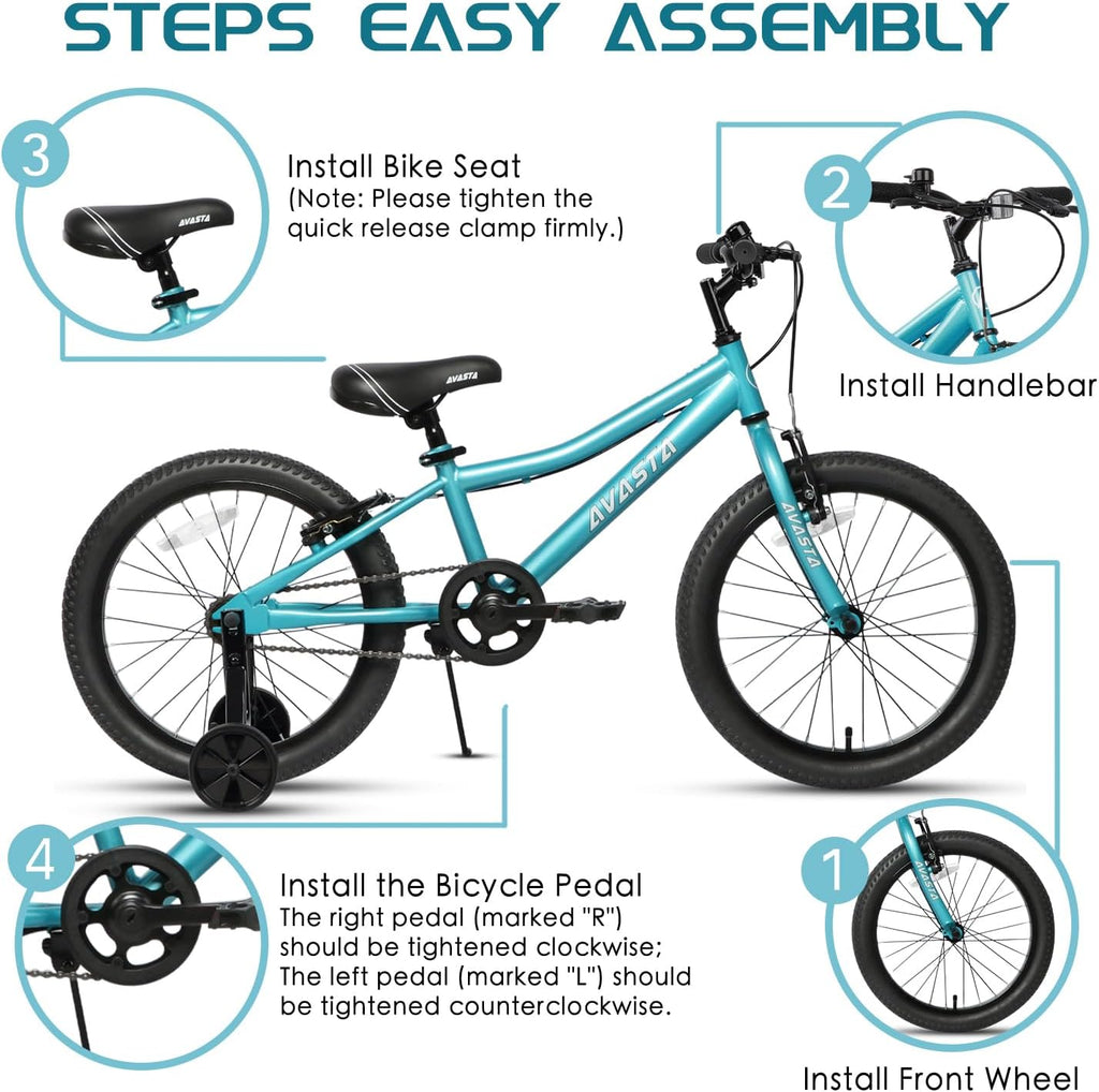 AVASTA Bilbo 18 20 24 Inch Kids Bike for Boys Girls 5-14 Years Old, Retro Style High Carbon Steel Bicycle with Adjustable Handlebars and Seat, Dual V-Brakes, Kickstand, Multiple Colors
