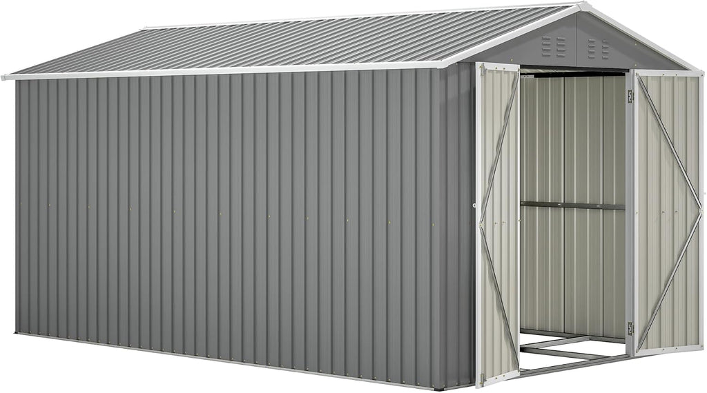 YOPTO 8x12 FT Large Outdoor Storage Shed with Lockable Doors & Floor Base,Weather-Resistant Metal Tool Shed for Garden, Backyard,Patio,Lawn,Gray