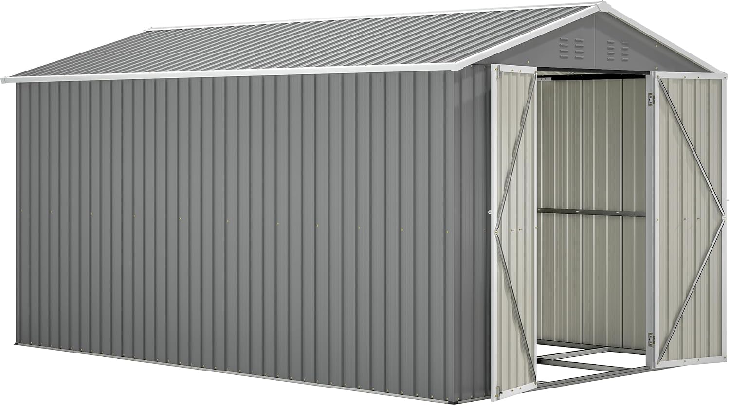 YOPTO 8x12 FT Large Outdoor Storage Shed with Lockable Doors & Floor Base,Weather-Resistant Metal Tool Shed for Garden, Backyard,Patio,Lawn,Gray