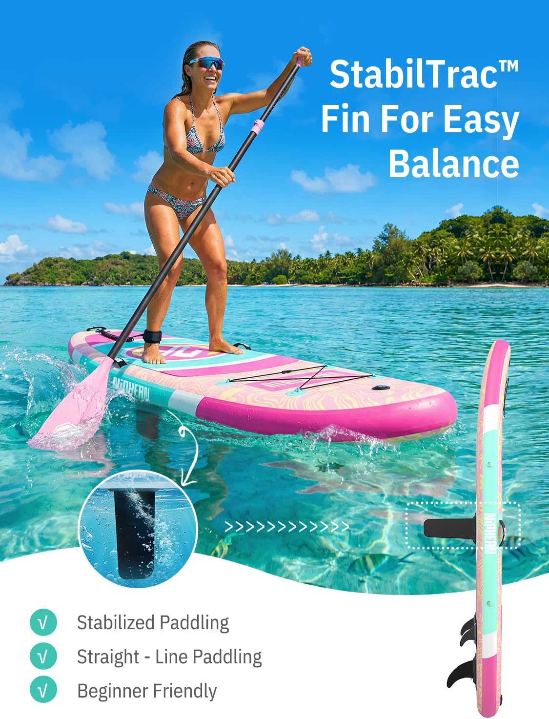 Niphean（Ultra-Light） Inflatable Paddle Board with StabilTrac Fin and Durable SUP Accessories, 10' Stand Up Paddle Boards for Adults & Youth, Versatile Yoga Paddle Board, Gift Ideas