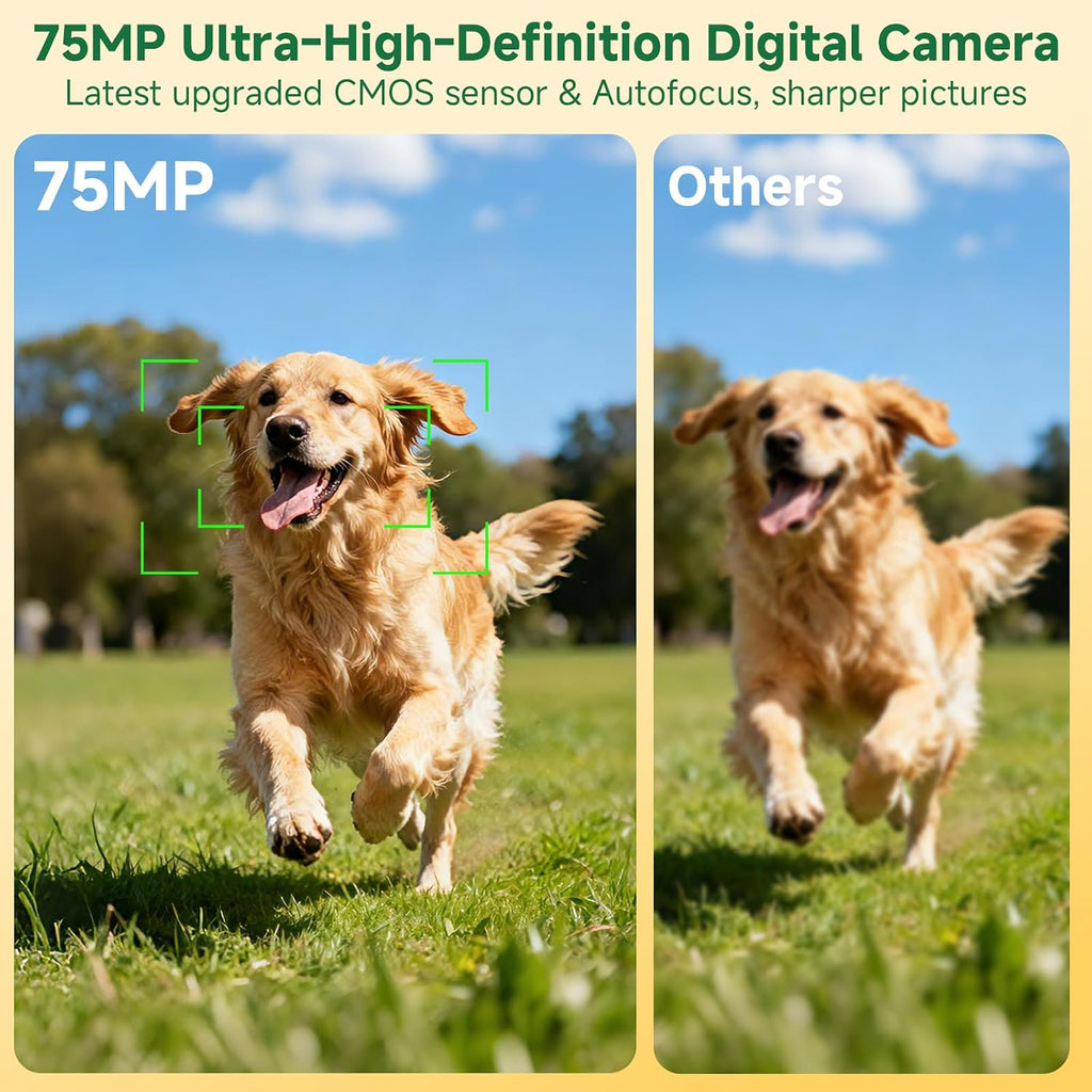 Digital Camera,UHD 75MP 5K Digital Camera for Photography with WiFi,64GB SD Card Vlogging Camera for YouTube,Travel Camera Featuring 3' 180°Flip Screen,Suitable for Beginners and Teens,Green