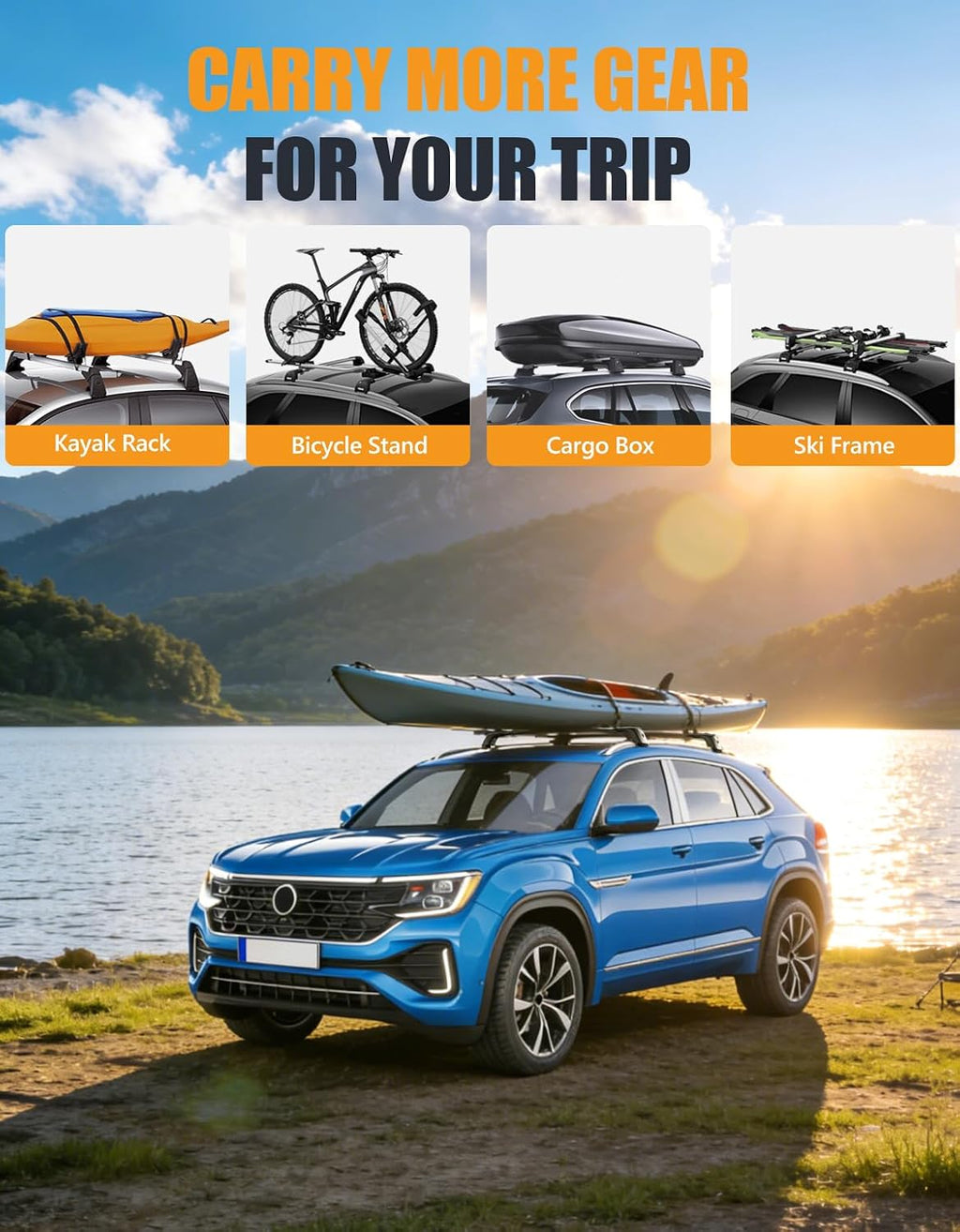 KINGGERI 330Lbs Lockable Roof Rack Cross Bars Compatible with Volkswagen VW Atlas Cross Sport 2020-2026 (with Flush Side Rails), Heavy Duty Aluminum Crossbars All Metal Accessories