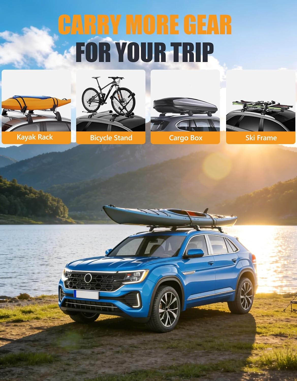 KINGGERI 330Lbs Lockable Roof Rack Cross Bars Compatible with Volkswagen VW Atlas Cross Sport 2020-2026 (with Flush Side Rails), Heavy Duty Aluminum Crossbars All Metal Accessories