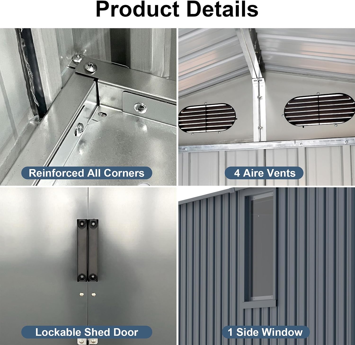 8x10FT Outdoor Storage Shed, Galvanized Steel Metal Storage Shed with Lockable Doors, Storage Sheds Outdoor Without Floor, Ventilation, Sloped Roof Metal Building for Tools (8x10 FT Steel)