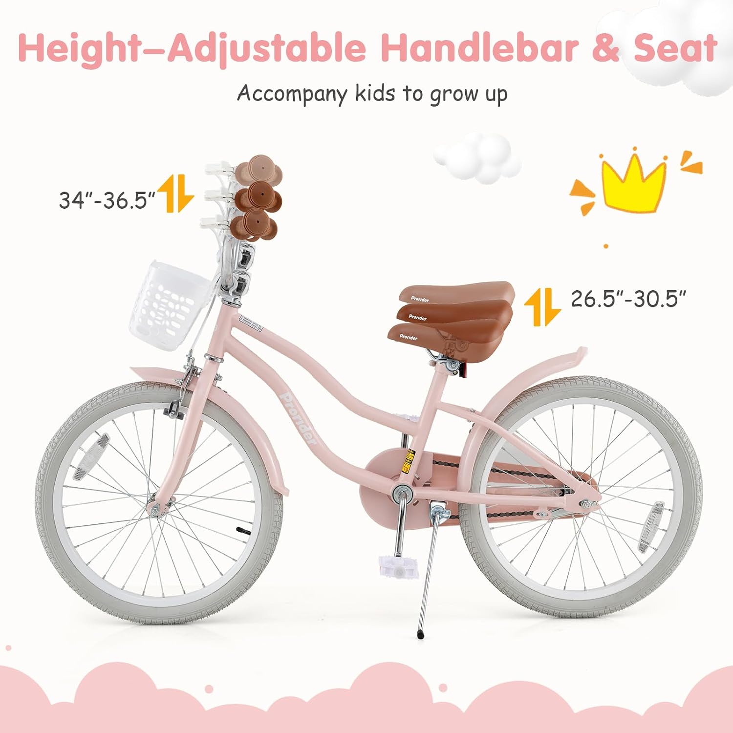 BABY JOY Kids Bike, 12 14 16 18 20 Inch Boys Girls Bike w/Adjustable Seat, Removable Basket, Handbrake & Coaster Brake, Training Wheels or Kickstand, Kids Bicycle with Multi-Color
