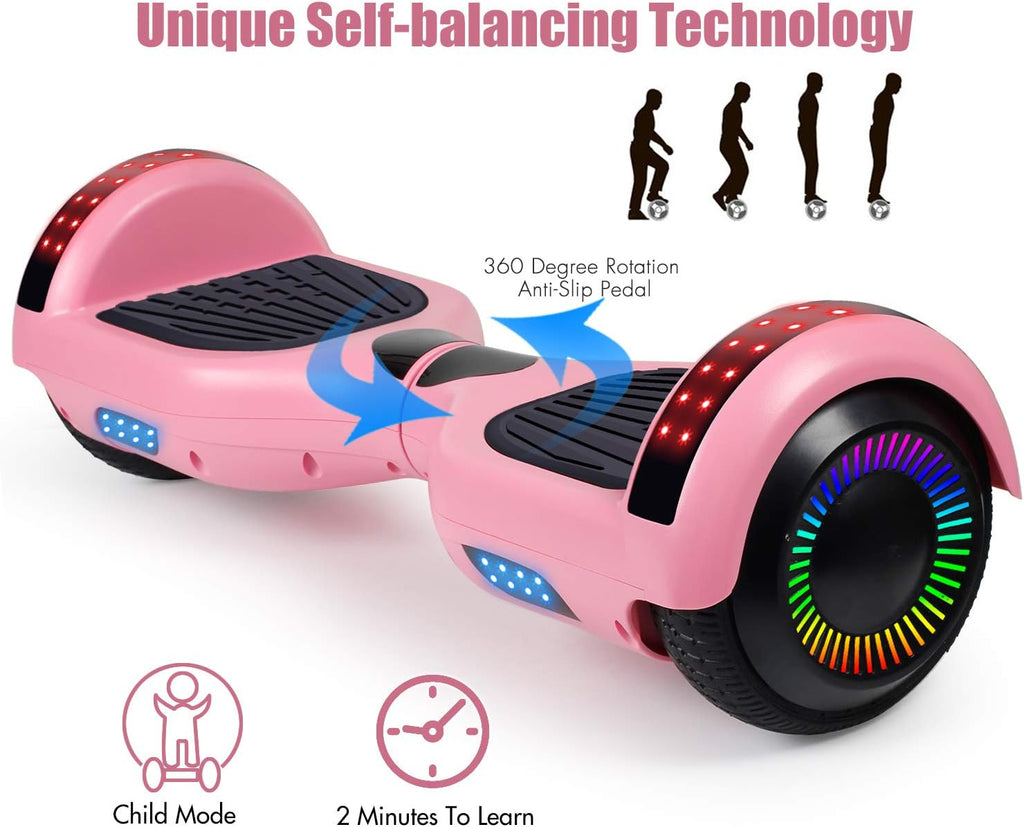 LIEAGLE Hoverboard, 6.5' Self Balancing Scooter Hover Board with Bluetooth Wheels LED Lights for Kids Adults