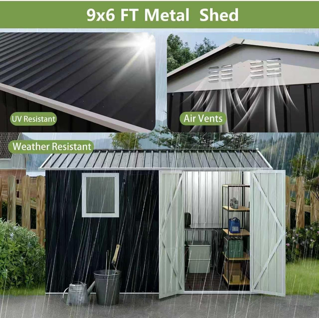 9 * 6 FT Metal Garden Storage Sheds for Patio Backyard Tools House Storage Shed with One Window (9.5 x6.7 FT)