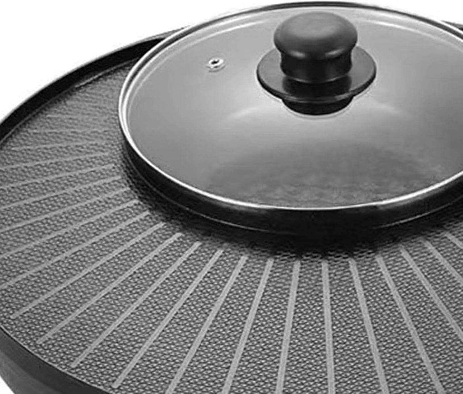 Electric Grill and Hot Pot 2 in 1 Portable Cookware Round Multifunctional Korean BBQ for Family Indoor Picnic Camping Outdoor, 32cm(36cm)