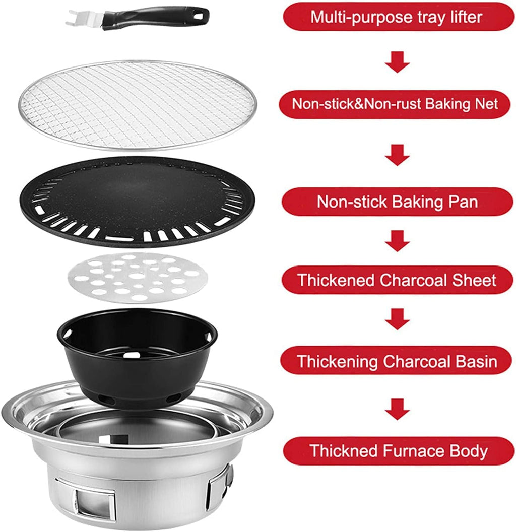 Safety Certification Multifunctional Charcoal Barbecue Grill Hot Pot Barbeque Grill Tabletop Korean BBQ Grill Household Smoker Grill for Outdoor/Indoor