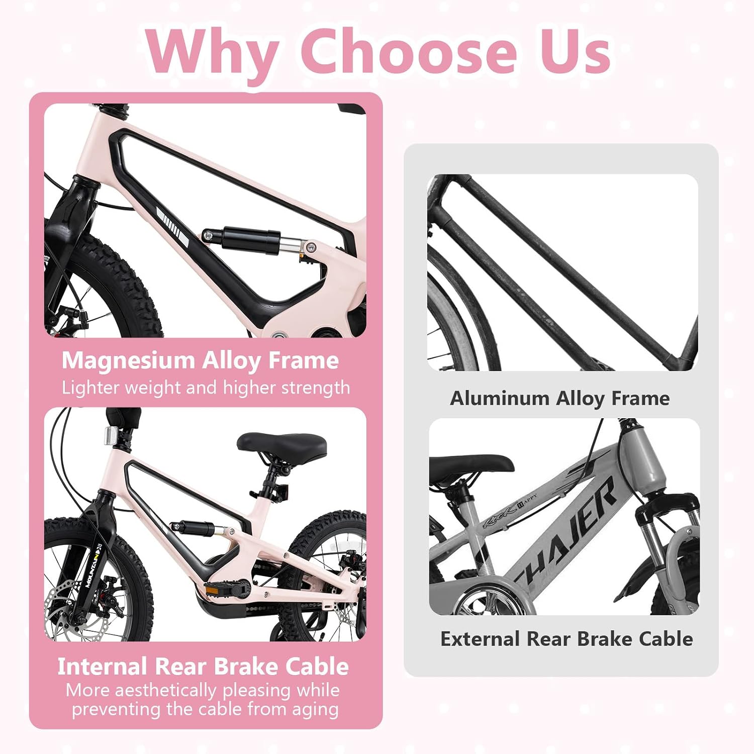 BABY JOY Kids Bike, 16' Magnesium Sporty Bicycle with Dual Disc Brakes, Removable Training Wheels, Body Suspension, Adjustable Handlebar & Saddle, Girls Boys Bike