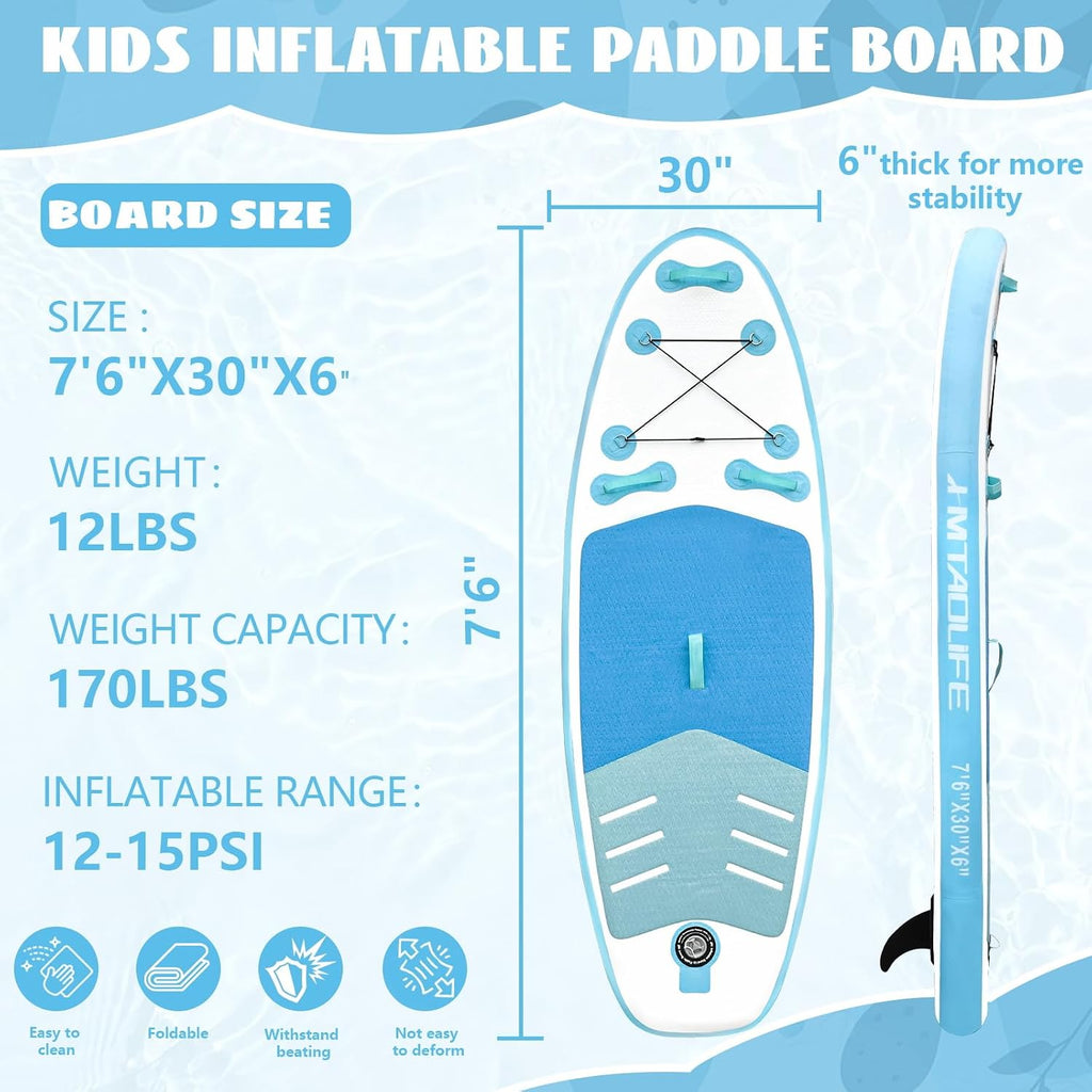 Kids Inflatable Stand Up Paddle Board, Kids Paddle Board with SUP Accessories, Anti-Slip EVA Deck, 7'6''Child SUP for Kids & Youth