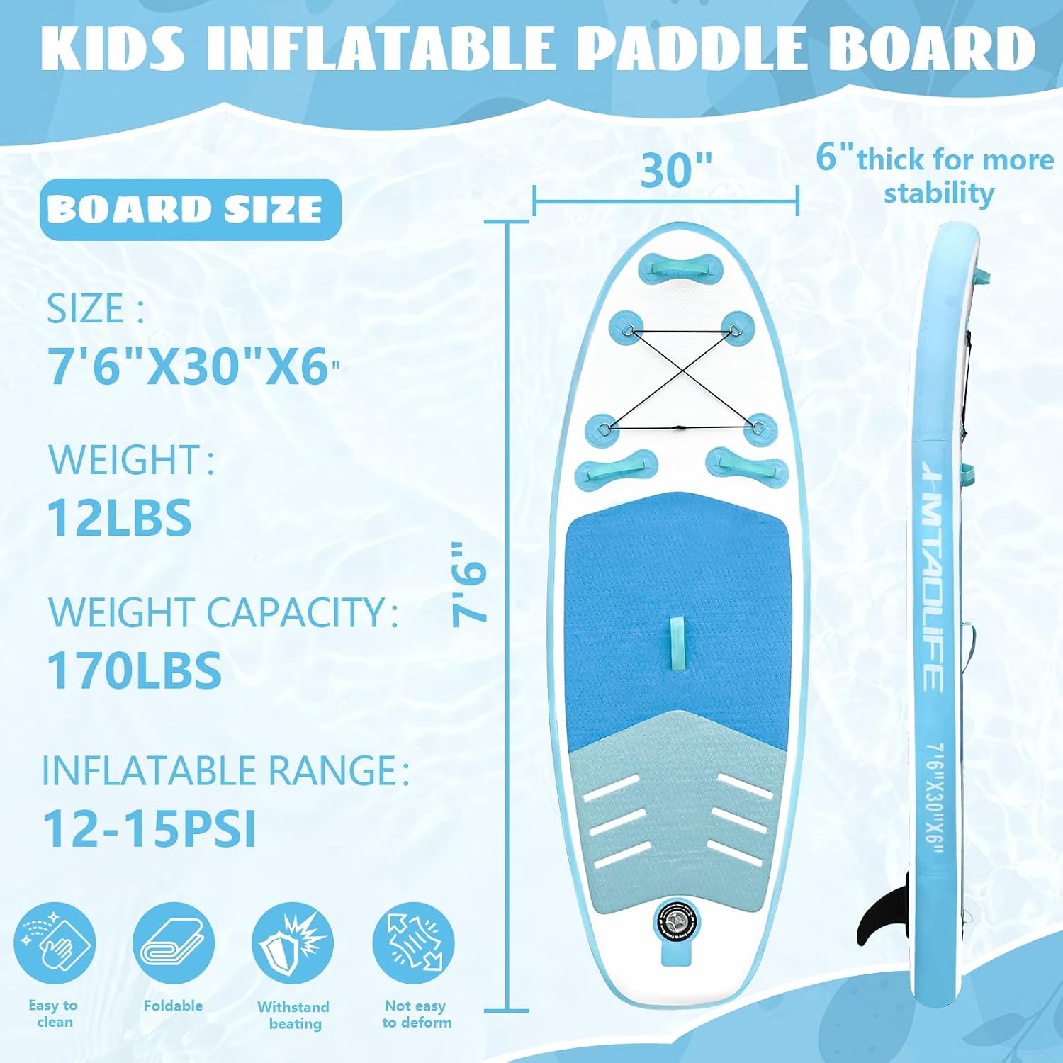 Kids Inflatable Stand Up Paddle Board, Kids Paddle Board with SUP Accessories, Anti-Slip EVA Deck, 7'6''Child SUP for Kids & Youth