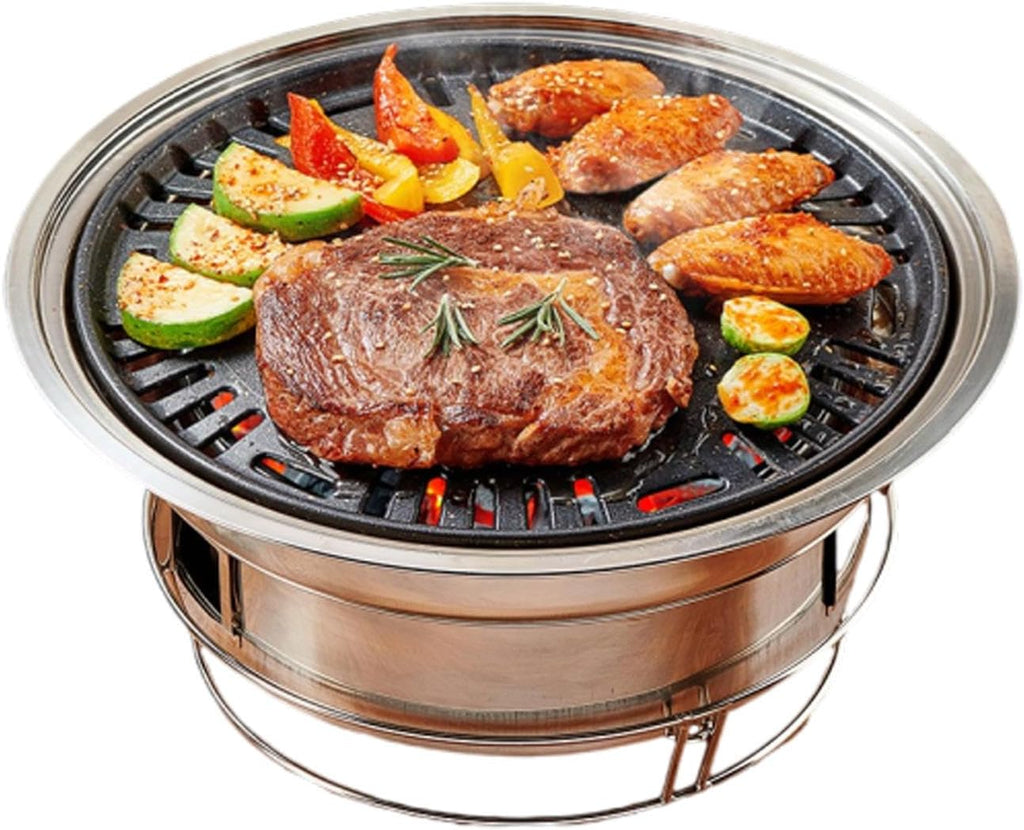 Charcoal Barbecue Grill, Non-Stick Korean BBQ Grill, Portable Stainless Steel Charcoal Stove for Home Party Outdoor Camping