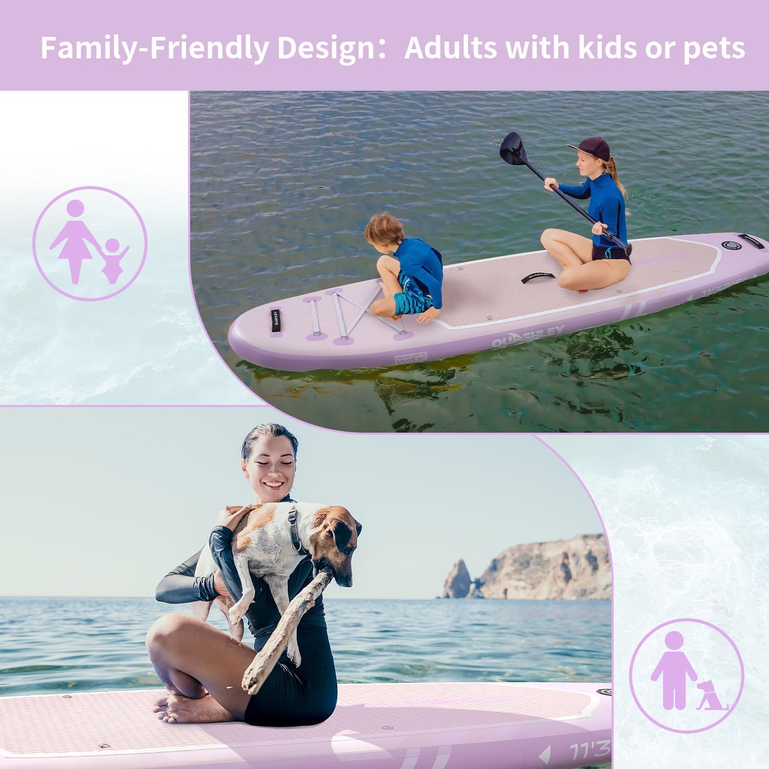 Quashley Inflatable Stand Up Paddle Board,Inflatable Paddleboards 32/34 Inch Wide,All Around SUP for Beginners with Lightweight Paddle,Hand Pump,Backpack,Leash,Durable & Portable iSUP Board