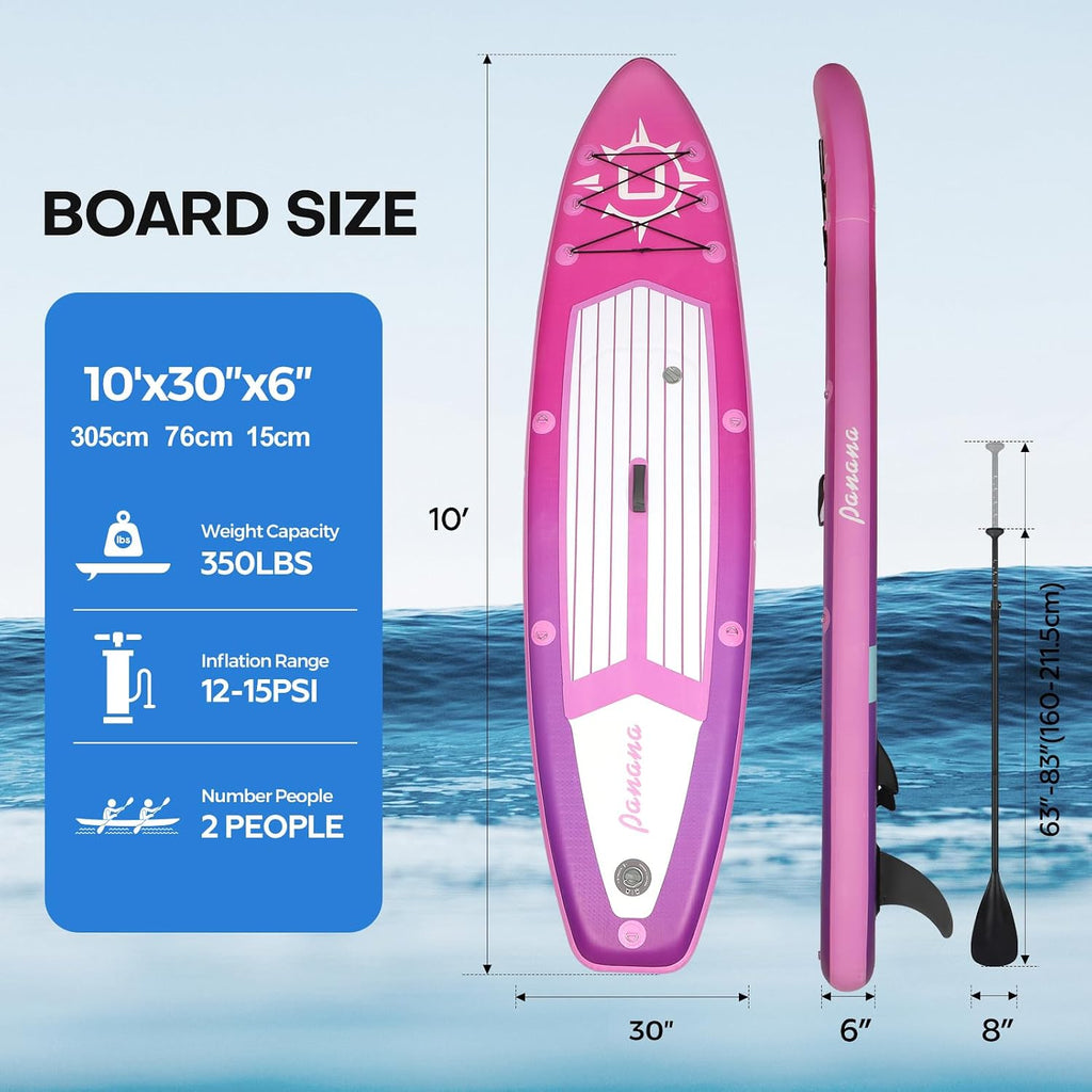 Panana Inflatable Stand Up Paddle Board 10'/10'8''x30''/32''x6'' iSUP Non-Slip Deck Paddleboard for Adults Beginners Youth, with Paddle Pump Fins Leash Backpack