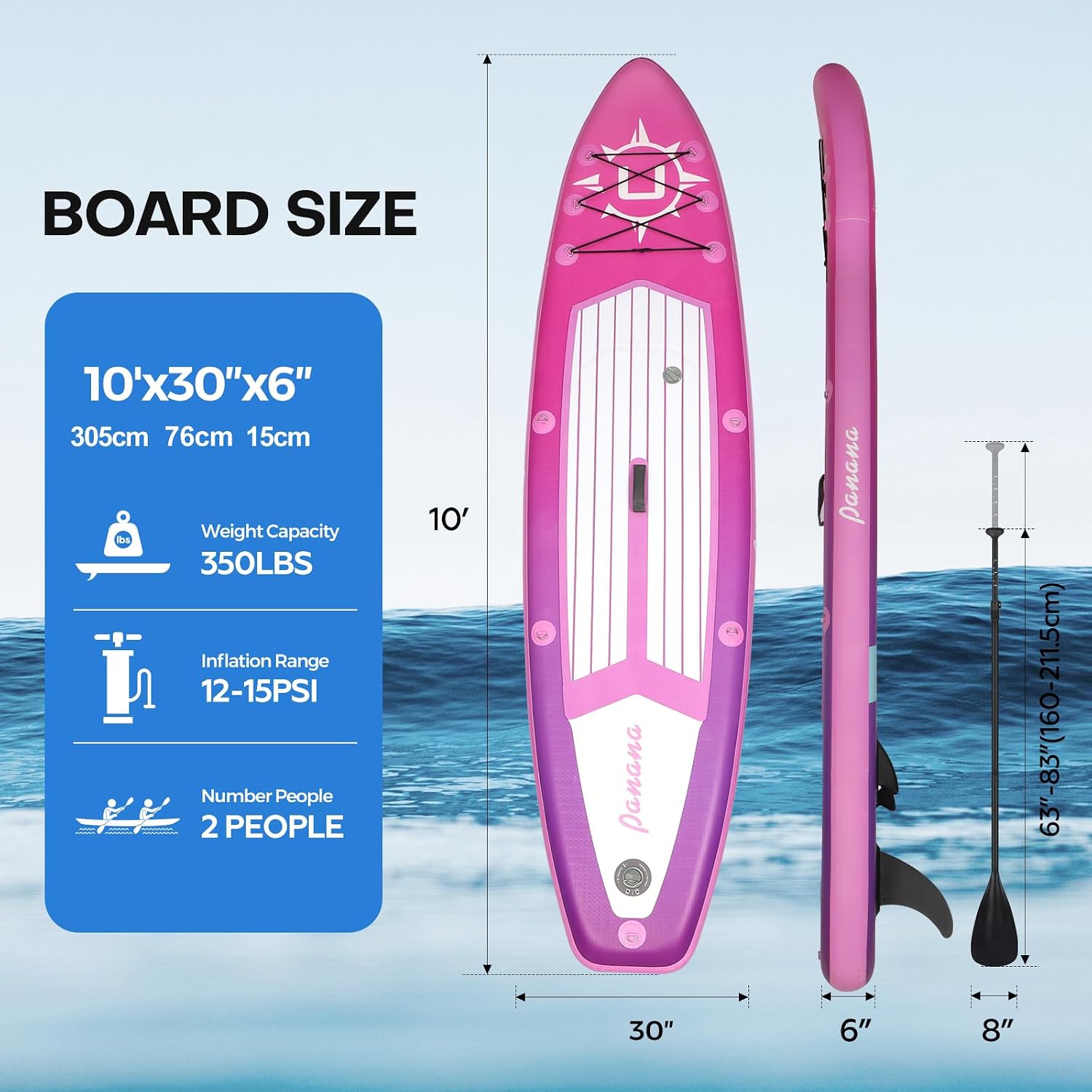 Panana Inflatable Stand Up Paddle Board 10'/10'8''x30''/32''x6'' iSUP Non-Slip Deck Paddleboard for Adults Beginners Youth, with Paddle Pump Fins Leash Backpack