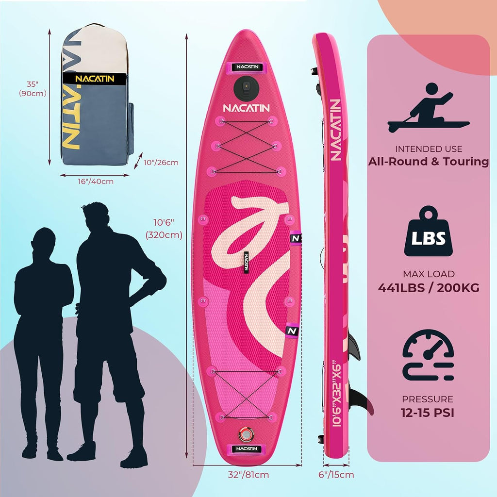 NACATIN Inflatable Stand Up Paddle Board,10'6'Upgrade Version Blow Up Paddle Boards for Adults with Premium SUP Accessories& Backpack,Adjustable Paddle,Camera Mount,Hand Pump, for Lake, River, Yoga