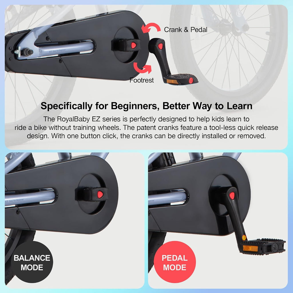RoyalBaby EZ Kids Bike 12 14 16 18 20 Inch Balance Pedal 2-in-1 Training Bicycle Boys Girls Ages 3 to 12 Years Easy Learn for Beginners