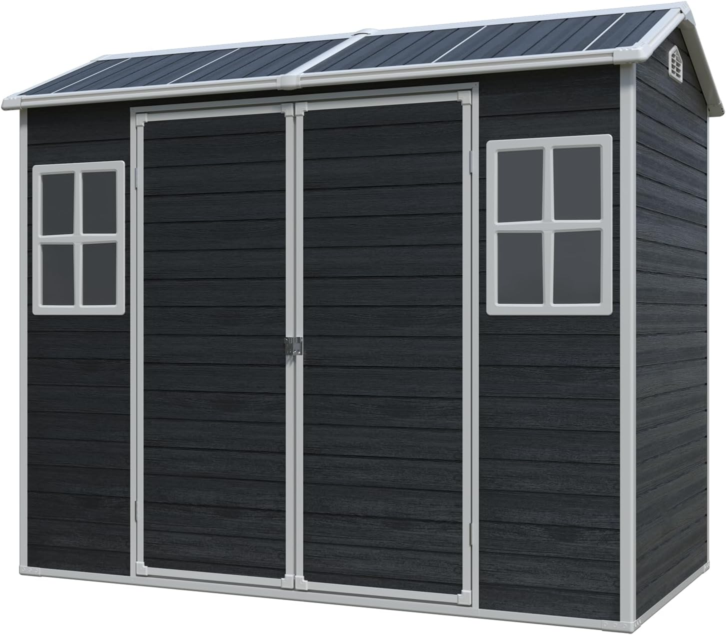 8 x 4 FT Outdoor Storage Shed, Outdoor Resin Shed with Two-Window and Double-Door, Plastic with Floor for Gargen, Patio, Yard, Lawn (Black)