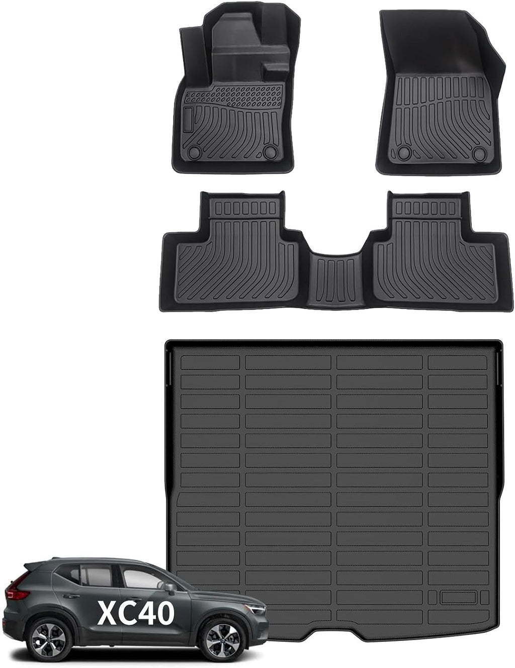 Wayhigh® Floor Mats & Cargo Liner for Volvo XC40 2019-2026 (Not for Recharge), All Weather TPE Car Mats Waterproof Heavy Duty Floor Liners, Floor Mats Custom Fit for XC40 Accessories