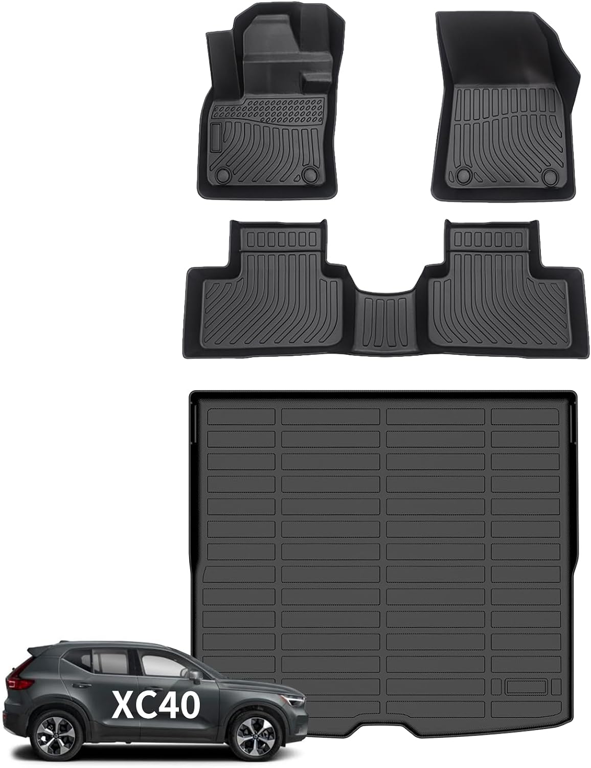 Wayhigh® Floor Mats & Cargo Liner for Volvo XC40 2019-2026 (Not for Recharge), All Weather TPE Car Mats Waterproof Heavy Duty Floor Liners, Floor Mats Custom Fit for XC40 Accessories