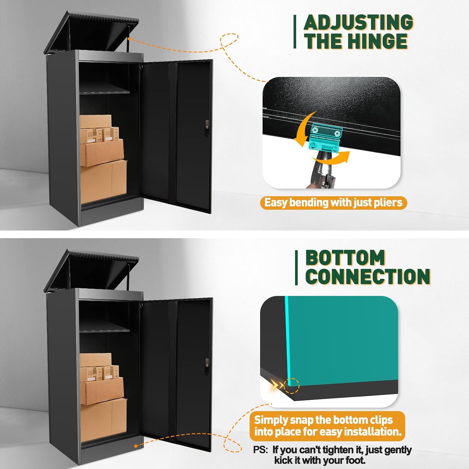 Package Delivery Boxes for Outside, Extra Large Parcel Drop Boxes with Secure Storage, Anti-Theft Galvanized Steel,Waterproof Package Delivery Box for Outdoor Porch (24''L x 21''W x 47''H)