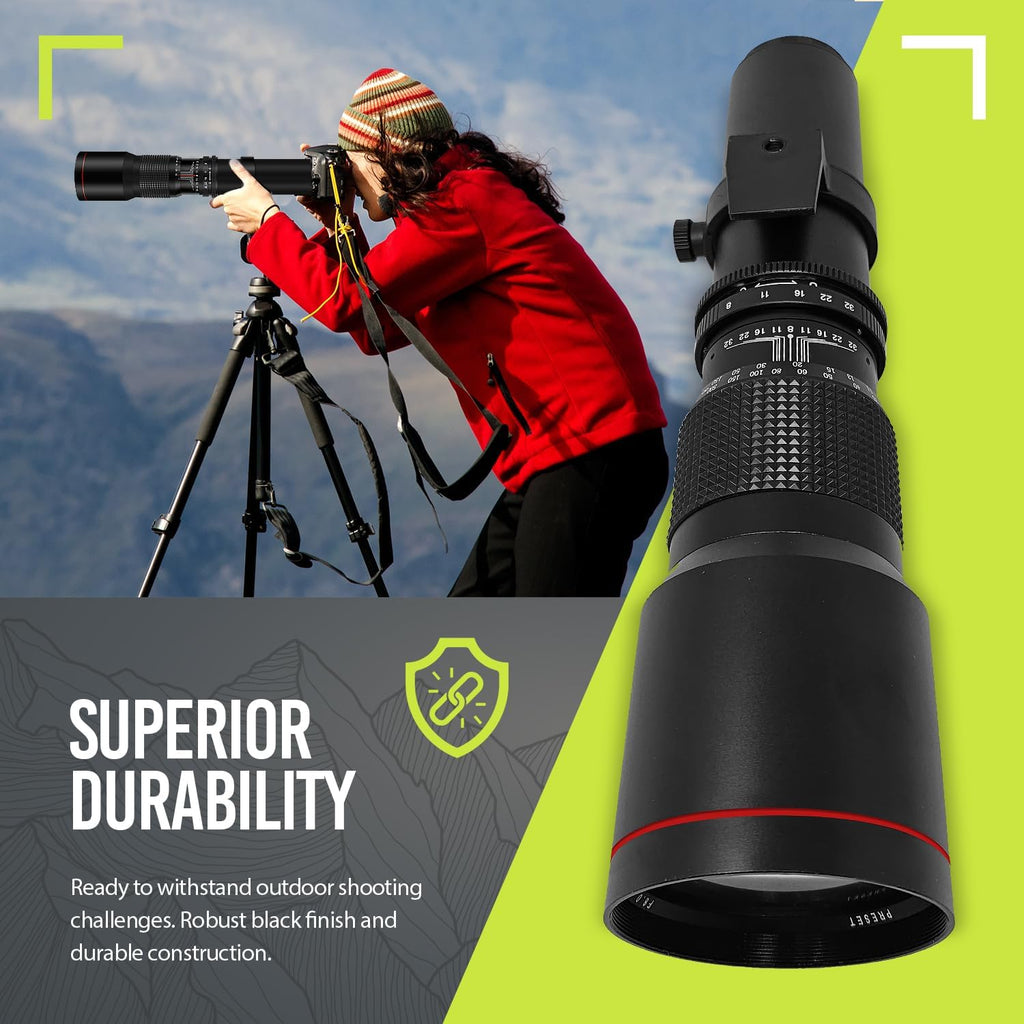 High-Power 500mm/1000mm f/8 Manual Telephoto Lens for Canon EOS 80D, 90D, Rebel T3, T3i, T5, T5i, T6i, T6s, T7, T7I, T8I, SL3, 60D, 70D, 5D, EOS5D IV, 6D II, 7D II SLR Cameras