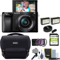 Sony Alpha a6100 APS-C Mirrorless Interchangeable-Lens Camera with 16-50mm Lens Bundle with Gadget Bag, 40.5mm 3-Piece UV, CPL, FLD Lens Filter Kit, Rechargeable Battery, and Memory Card (5 Items)
