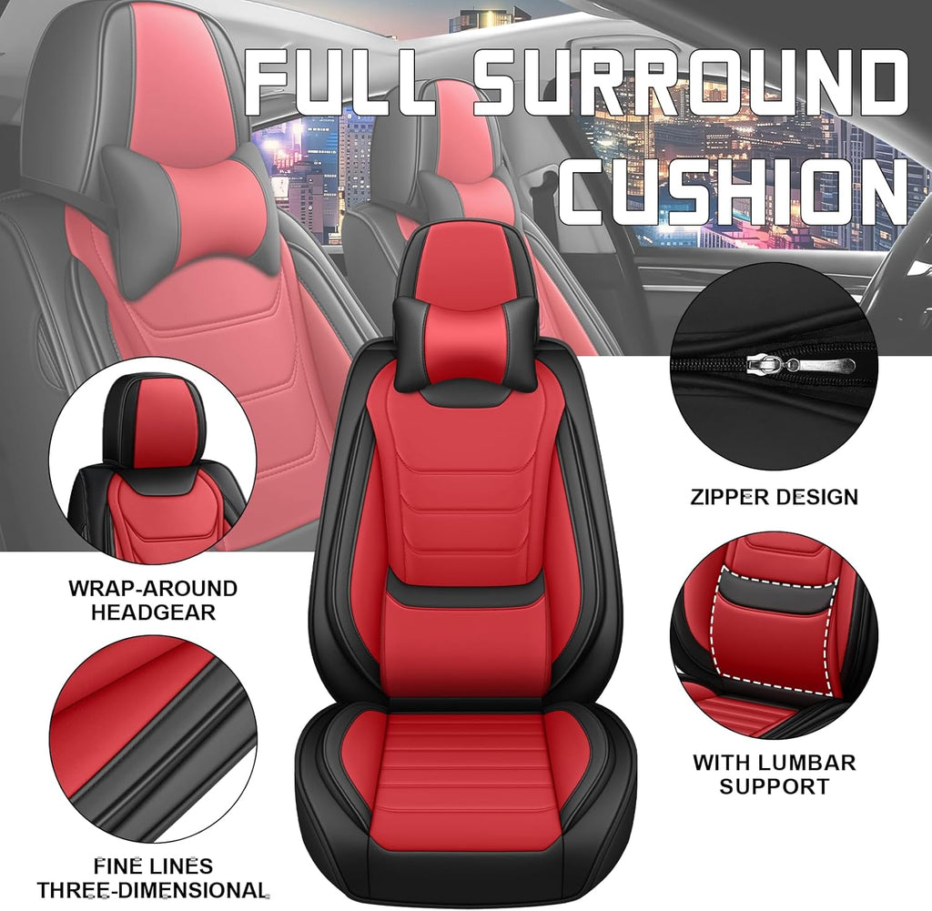 Car Seat Cover Full Set for Toyota Grand Highlander Seat Covers 2024-2025, Nappa Leather Waterproof Seat Covers For Cars, Airbag Compatible, Universal Automotive Seat Covers(Luxury Full Set/Black Red)