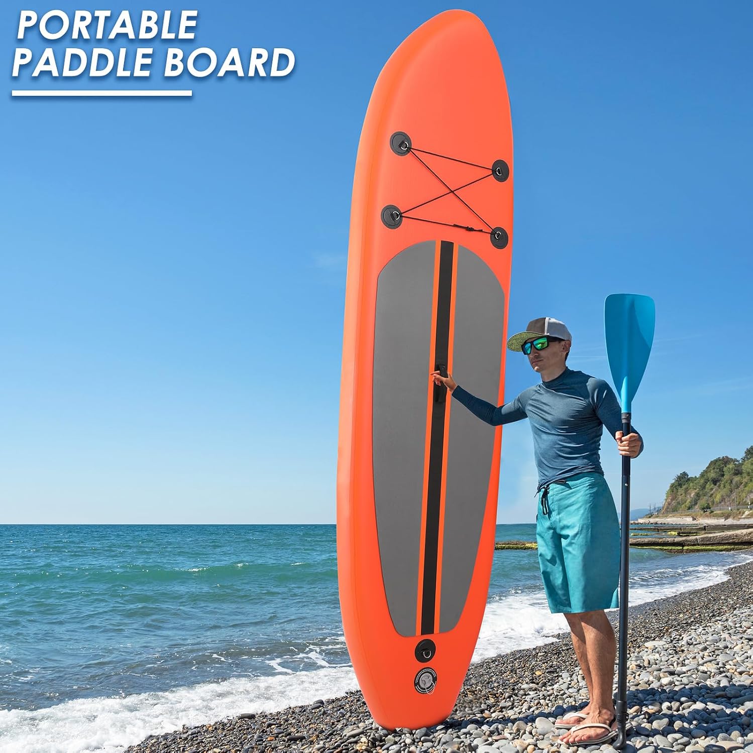 TLSUNNY 12FT Inflatable Stand Up Paddle Board, 3 Fins Paddleboard with Full SUP Accessories for All Skill Levels, Portable Two-Way Hand Pump and Carry Bag, 400LBS