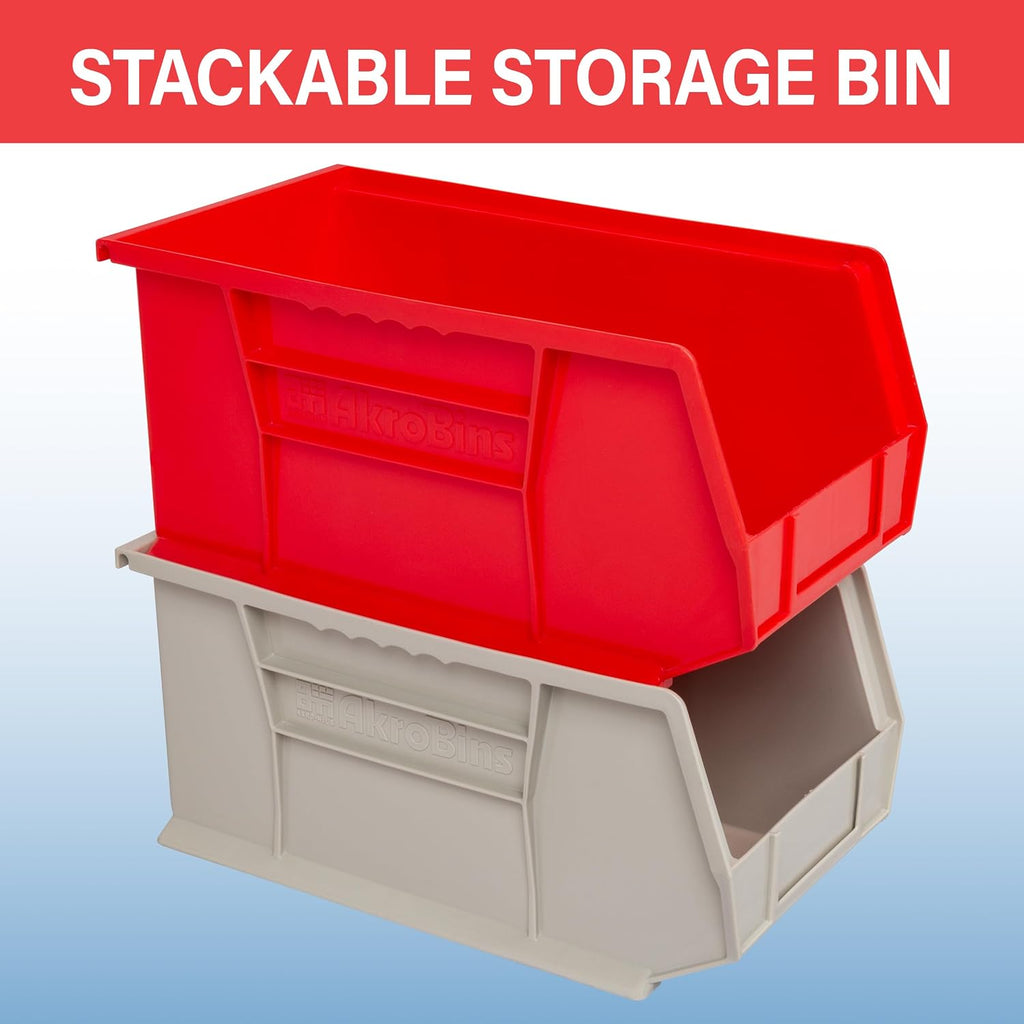 Akro-Mils 30240 AkroBins Plastic Storage Bins, Space-Saving Stackable Bins for Garage, Pantry, Craft Organization, 15' x 8' x 7', Black, 12-Pack