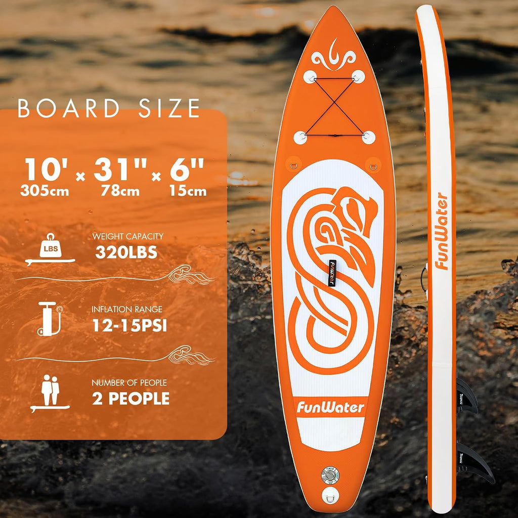 FunWater 8'/10'/10'6'/11'6' Inflatable Stand Up Paddle Board with Premium SUP Paddleboard Accessories, Wide Stable Anti-Slip EVA Deck,Paddle Boards for Adults & Youth of All Skill Levels