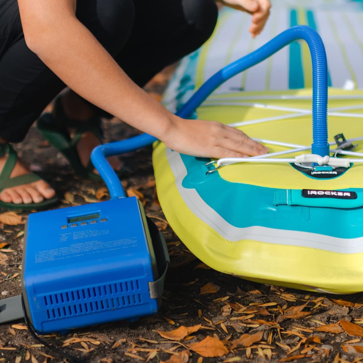 iROCKER Electric SUP Pump Inflator – Digital PSI Control, Auto Shut-Off, Compatible with All iLAND, iROCKER, & Halkey-Roberts Valves.