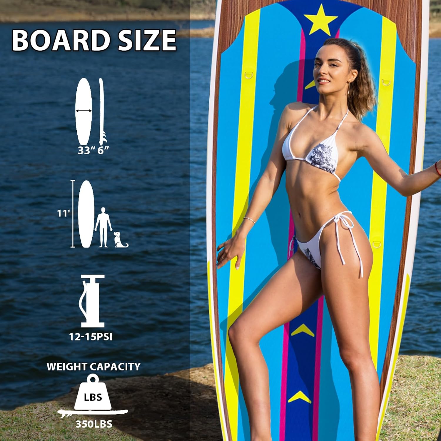Inflatable Stand Up Paddle Board 11' × 33' × 6', Yoga Board with Durable SUP Accessories for Adults & Youth, Versatile Paddle Board