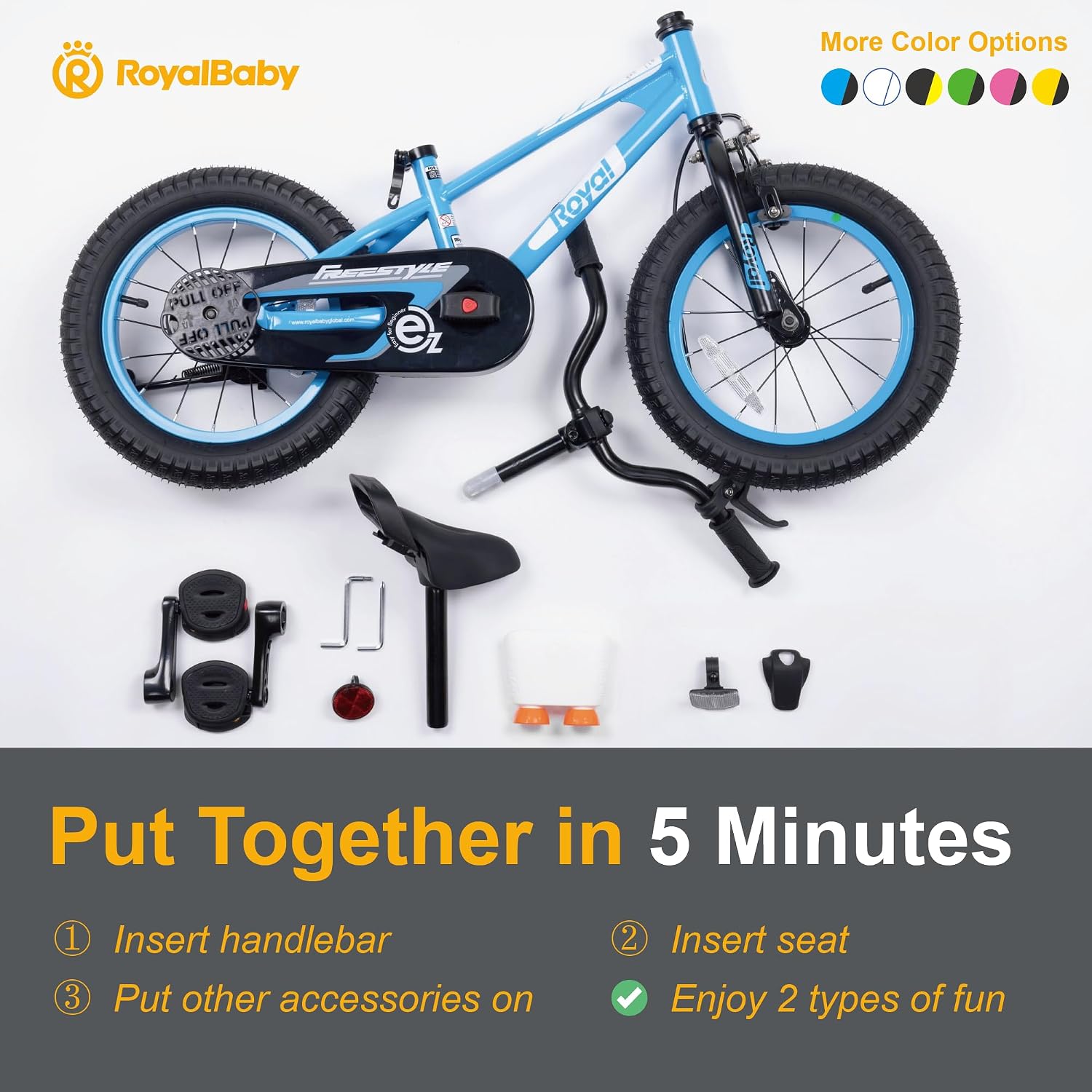 RoyalBaby EZ Kids Bike 12 14 16 18 20 Inch Balance Pedal 2-in-1 Training Bicycle Boys Girls Ages 3 to 12 Years Easy Learn for Beginners