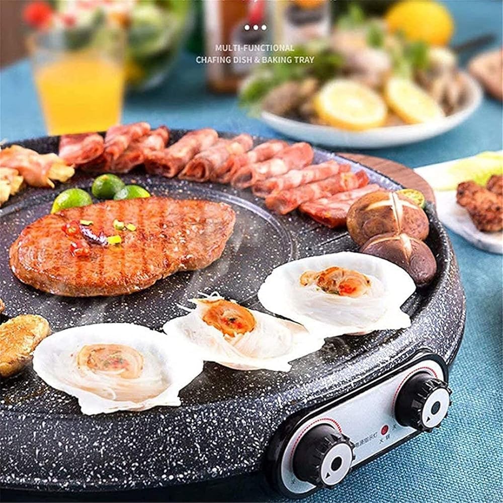 2100W Korean BBQ Electric Grill Multifunctional Indoor Hot Pot & Teppanyaki Grill with Intelligent Temperature Control and Divider for Family Gatherings