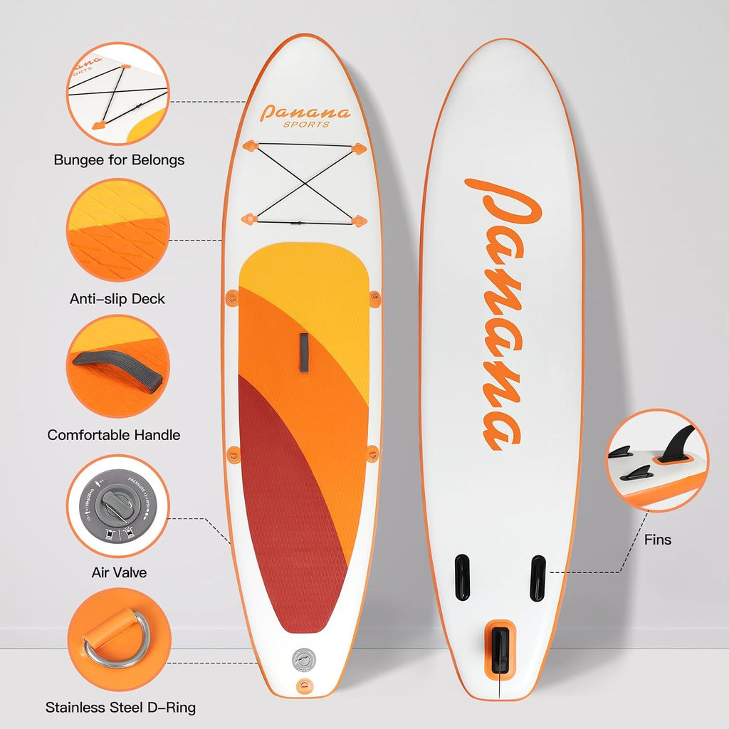 Panana Inflatable Stand Up Paddle Board 10'/10'8''x30''/32''x6'' iSUP Non-Slip Deck Paddleboard for Adults Beginners Youth, with Paddle Pump Fins Leash Backpack