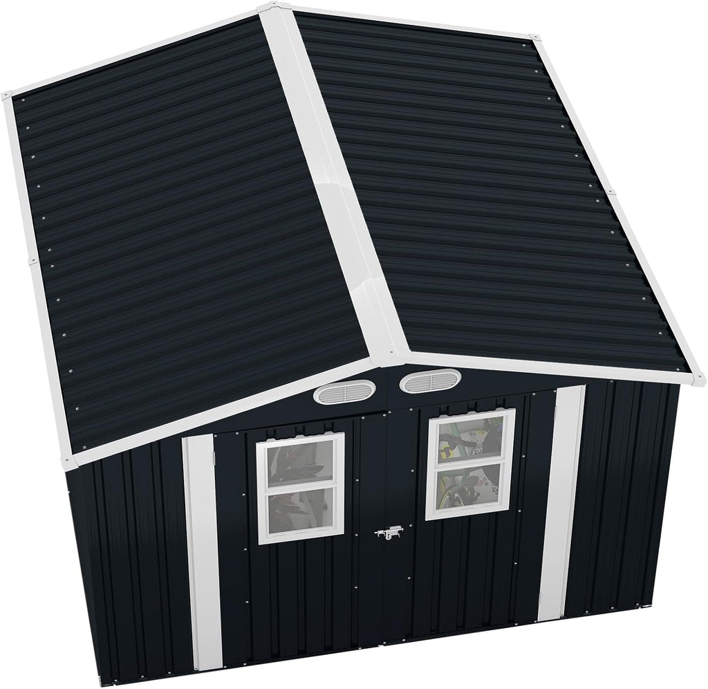 YOPTO 8x8 SF Outdoor Storage Shed,Metal Shed with Lockable Doors & 4 Daylight Windows,Garden Tool Shed w/Air Vents & Sloped Roof, Ideal for Backyard,Patio,Lawn,Dark Gray