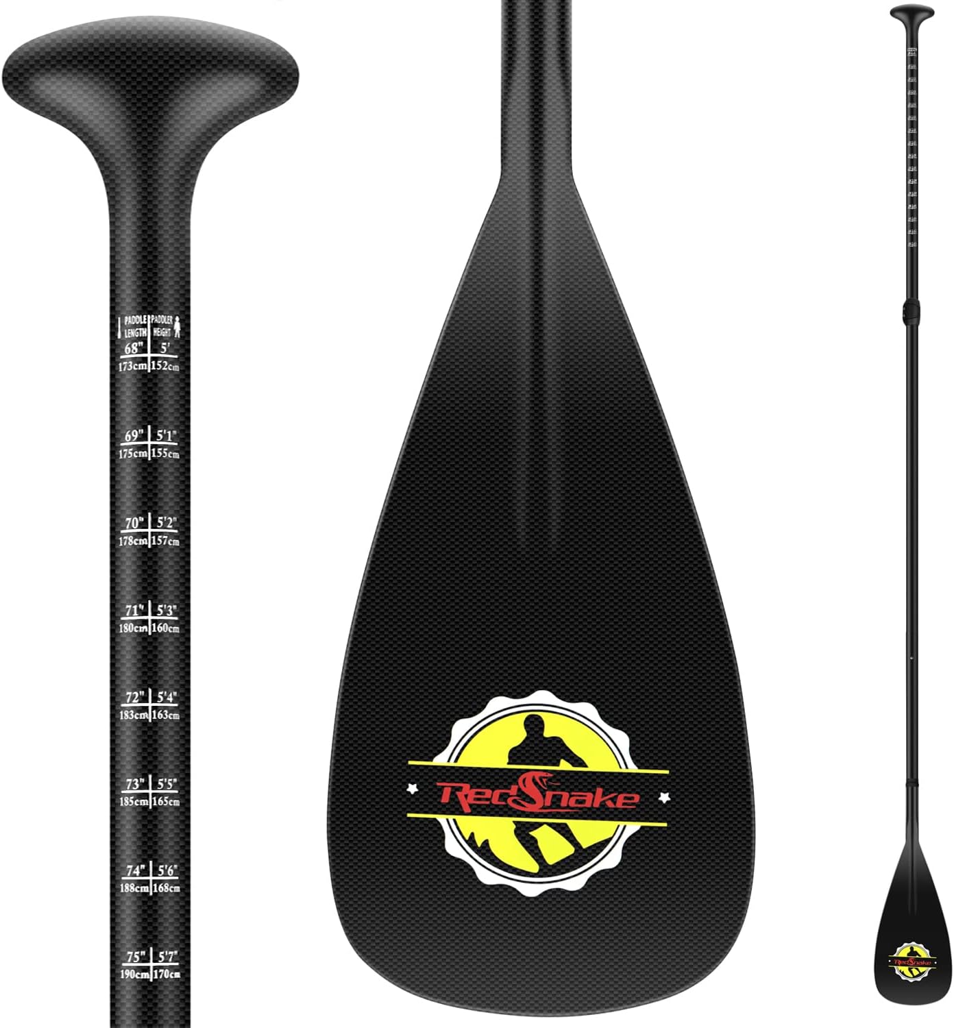 Full Carbon Fiber SUP Paddle - 3 Piece Adjustable Stand Up Paddle Board Paddles - reliable, Lightweight & Floating Paddleboard Oar Hyrdrodynamic Blade for Power Performance for Efficient Strokes