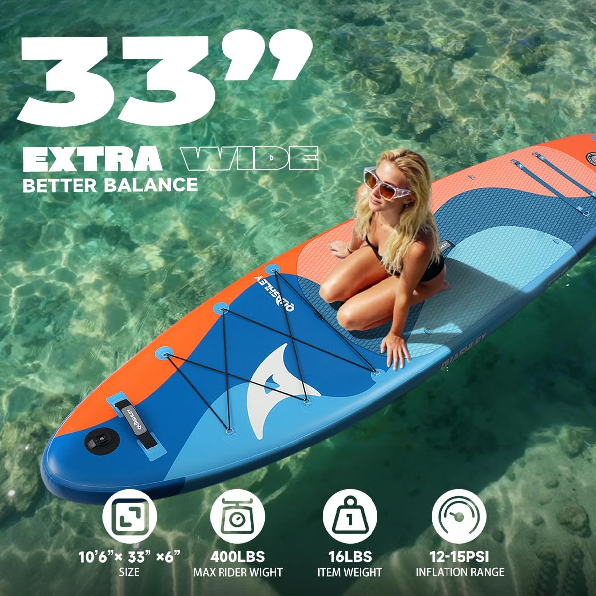 Quashley Inflatable Stand Up Paddle Board,Inflatable Paddleboards 32/34 Inch Wide,All Around SUP for Beginners with Lightweight Paddle,Hand Pump,Backpack,Leash,Durable & Portable iSUP Board